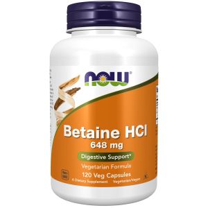 NOW Supplements, Betaine HCl 648 mg, Vegetarian Formula, Digestive Support*, 120 Veg Capsules"