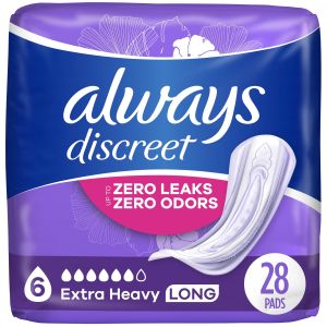 Always Discreet Extra Heavy Long Incontinence Pads, 28 Count"