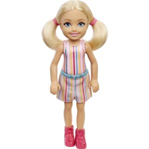 Barbie Chelsea Small Doll with Blonde Hair in Pigtails & Blue Eyes in Removable Striped Dress