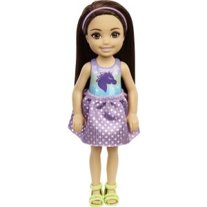 Barbie Chelsea Small Doll with Long Black Hair & Brown Eyes in Removable Dress & Shoes