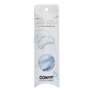 Conair Earth-Friendly Planet Upcycled Shower Cap, Blue and Pink Swirl"