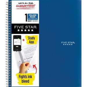 Five Star 1 Subject 100pg College Ruled Spiral Notebook (Colors May Vary): School Supplies, Perforated, 3 Hole Punched