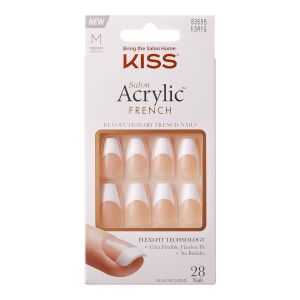 KISS Salon Acrylic French, Press On Nails, Je T'Aime, White, Medium Coffin, 28 Count"