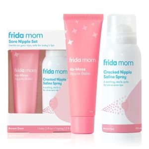 Frida Mom Sore Nipple Breastfeeding Set with Soothing Saline Spray and No Mess Nipple Cream, Lactation Relief Treatment, 2 Piece"