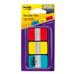 Post-it Tabs, 1"" Wide, Red, Yellow, Blue, 12 Tabs/Color, 36 Tabs Total"