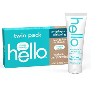 hello Antiplaque + Whitening Fluoride Free Toothpaste, Tea Tree + Coconut Oil, Vegan & SLS Free, Twin Pack"