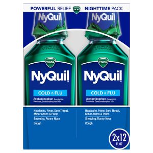 Vicks NyQuil Nighttime Cold & Flu Medicine, Twin Pack, 2 x 12 fl oz"