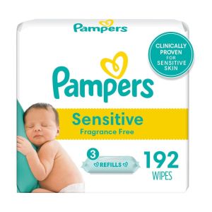 Pampers Baby Wipes, Sensitive, Perfume Free, 3X Refill Packs, 192 Ct"