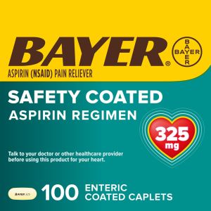 Aspirin Regimen Bayer Regular Dose Pain Reliever Enteric Coated Tablets, 325mg, 100 Count"