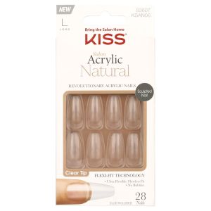 KISS Salon Acrylic Natural Nails - Crystal Clear, Long Sculpted"