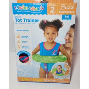 SwimSchool Deluxe Level 2 Tot Trainer Swimming Pool Float with Adjustable Safety Strap - Green Tropical Design