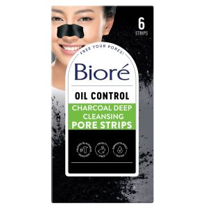 Bioré Charcoal Blackhead Remover Pore Strips, Deep Cleansing Nose Strips, 6 Ct"