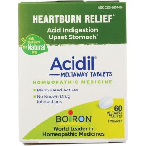 Boiron Acidil, Homeopathic Medicine for Heartburn Relief, Acid Indigestion, Upset Stomach, 60 Meltaway Tablets"