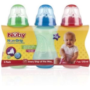 Nuby Standard Neck Non-Drip 7-oz Bottles - 3 Pack