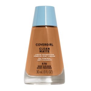 COVERGIRL Clean Matte Liquid Foundation, 570 Deep Golden, 1 fl oz, Liquid Foundation, Matte Foundation, Lightweight Foundation, Moisturizing Foundation, Water Based Foundation"