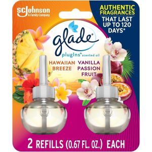 Glade PlugIns Scented Oil Air Freshener Refill, Hawaiian Breeze & Vanilla Passion Fruit, 2 refills, 1.34 fl oz"