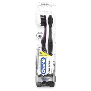 Oral-B Charcoal Manual Toothbrush with Charcoal Bristles, Medium Bristles, 2 Ct for Adults and Children 3+"