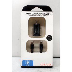 Craig USB Car Charger Mini & Micro Cables Black