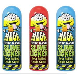 Slime Licker MEGA Size - 3-Pack of Sour Rolling Liquid Candy - ONE Red Strawberry and TWO Blue Razz Flavors - 3 Ounces Each Bottle - Toxic Waste