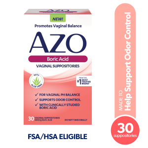 AZO Boric Acid Vaginal Suppositories, For Odor Control & Vaginal PH Balance with Boric Acid, 30 Ct"