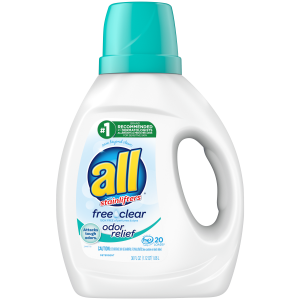 all Liquid Laundry Detergent, Free Clear with Odor Relief, 36 Fluid Ounces, 20 Loads"