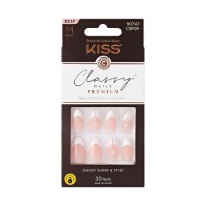 KISS Premium Classy 'Highlights' Fake Nails, White Tipped French, Medium Length, Almond Shape, 33 Ct."