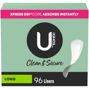 U by Kotex Clean & Secure Panty Liners, Light Absorbency, Long Length, 96 Count"