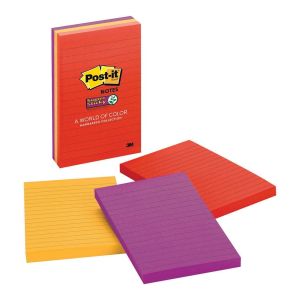 Post-It Super Sticky Notes, 2x Sticking Power, 4 in x 6 in, Marrakesh Collection, Lined, 3 Pads/Pack, 45 Sheets/Pad (4645-3SSAN)"