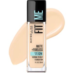 Maybelline Fit Me Matte + Poreless Liquid Foundation Makeup, Light Beige, 1 fl oz"