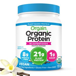 Orgain Organic Vegan 21g Protein Powder + 50 Superfoods, Plant Based, Vanilla Bean 1.12lb"