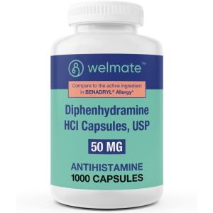 WELMATE Allergy Medicine - Antihistamine 50mg | Non-Drowsy 24H | Diphenhydramine HCI Capsules 1000 ct