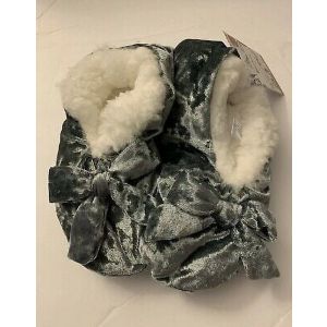 Sherpa Lined Cozies Silver Slippers with Bows Women's S/M 6-7.5