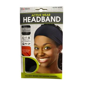 Donna Active Wear Headband in Black - Stylish, Non-Slip, Sweat-Wicking Headband for Sports & Fitness"