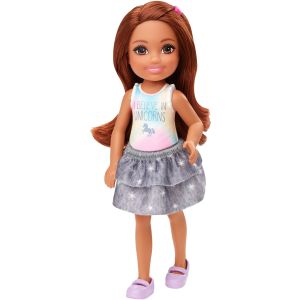 Barbie Club Chelsea Doll (6-Inch Brunette) With Unicorn Graphic And Star Skirt