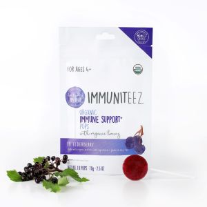 Immuniteez Organic Immune Support Flat Lollipops with Organic Honey, Elderberry,  2.5 oz, 10 Ct Bag"