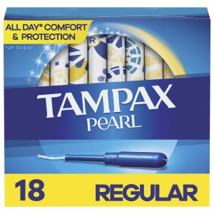 Tampax Pearl Tampons, with LeakGuard Braid, Regular Absorbency, Unscented, 18 Count"