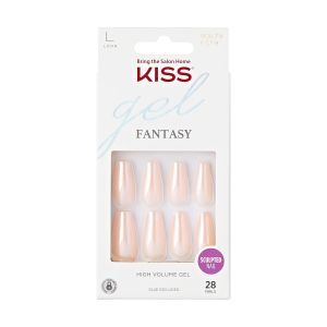 KISS Gel Fantasy, Press on Nails, Hold Me Closer, Pink, Long Coffin, 28 Count"