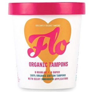 FLO - Organic Applicator Tampons with Width-Wise Expansion, Natural Comfort Cotton, Plant-Based, Biodegradable & Plastic Free, Superior Leak-Busting Protection, Regular & Super Combo Pack, 14 Count"