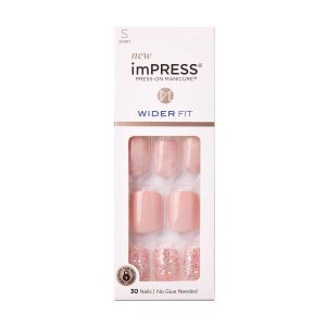 KISS imPRESS Wider Fit Press-On Nails, Pink, Short Square, ‘Just a Dream’, 33 Ct."