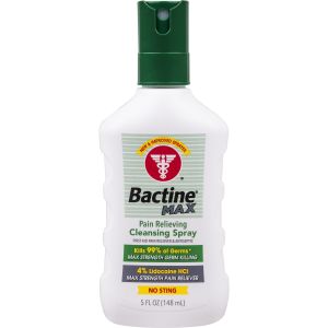 Bactine Max First Aid Spray Pain Relief Cleansing Spray with 4% Lidocaine Kills 99.9% of Germs, 5 oz"