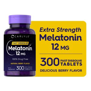 Melatonin 12 mg | 300 Tablets | Berry Flavor | by Carlyle