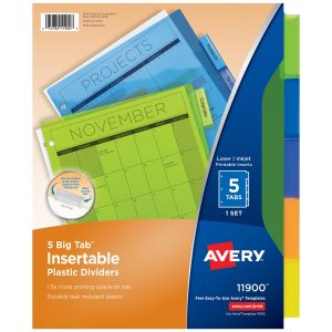 Avery Big Tab Insertable Plastic Dividers, 5-Tab Set, Multicolor"