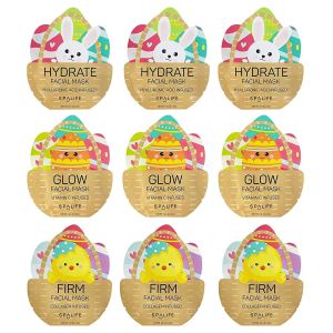 SpaLife Easter Spring Chicks, Bunnies, and Eggs Holiday Facial Masks, 9 Pack"