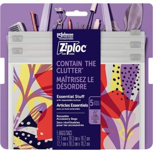 Ziploc Brand Boho Collection Essential Stuff Accessory Bags, 5 Bags"