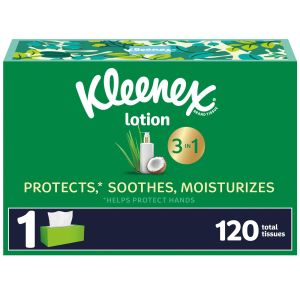 Kleenex Lotion Facial Tissues with Coconut Oil, 1 Flat Box, 120 Tissues Per Box, 3-Ply"