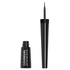 COVERGIRL Get In Line Active Eyeliner, 350 Ink Black, 0.08 oz, Feather-Fine Tip, Contour-Grip Handle, Quick-Dry Liquid Eyeliner, Removes Easily"