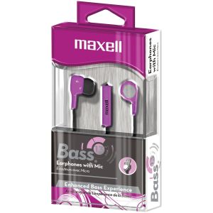 Maxell 199730 Bass 13 Heavy-Bass In-Ear Earbuds with Microphone (Purple)