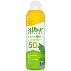 Alba Botanica Sensitive Sunscreen Spray SPF 50, Fragrance Free, 5 fl oz"