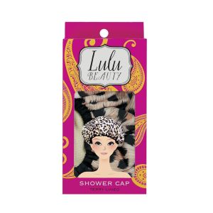 Lulu Beauty Terry Lined Shower Cap, Safari Spots"