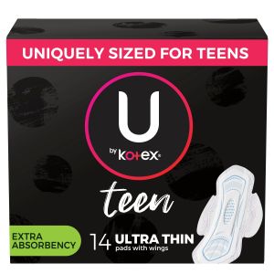 U by Kotex Teen Ultra Thin Feminine Pads with Wings, Extra Absorbency, Unscented, 14 Count"